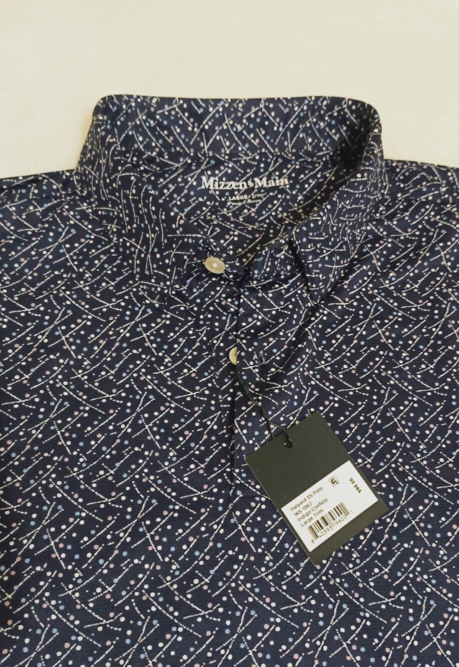 NWT Mizzen Main Halyard Polo Shirt Mens Large Navy Indigo Confetti Stretch Trim - Picture 1 of 9